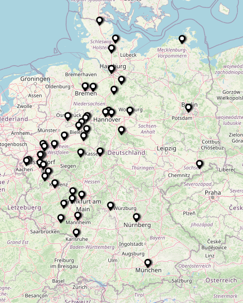 Deutschlandkarte mit allen bisherigen MascotDoc-Einsätzen.